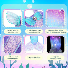 Meland Mermaid Costume light-up dress shines during evening pretend play.