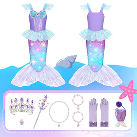 Meland Mermaid Costume tulle tail-skirt creates graceful mermaid silhouette.