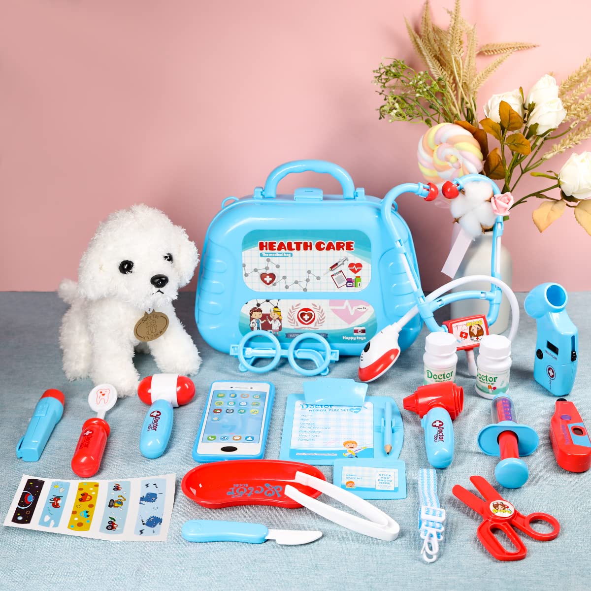 Meland patient dog doll for caring checkups during play