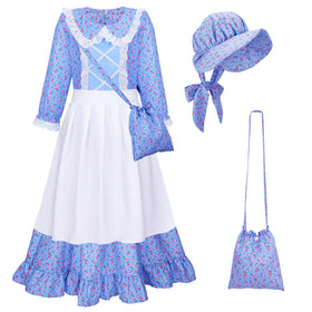 Meland Pioneer Dress Blue full outfit on a child for a classic historical look