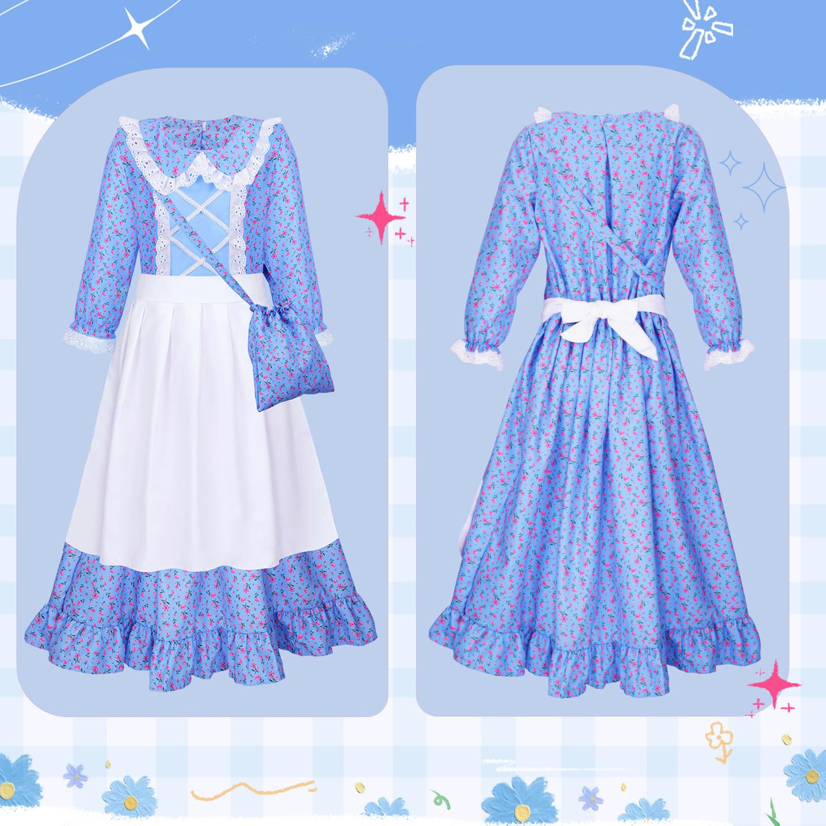 Meland Pioneer Dress Blue purse accessory completing the historical costume