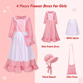 Meland pink colonial floral dress with apron, comfortable for all-day play.