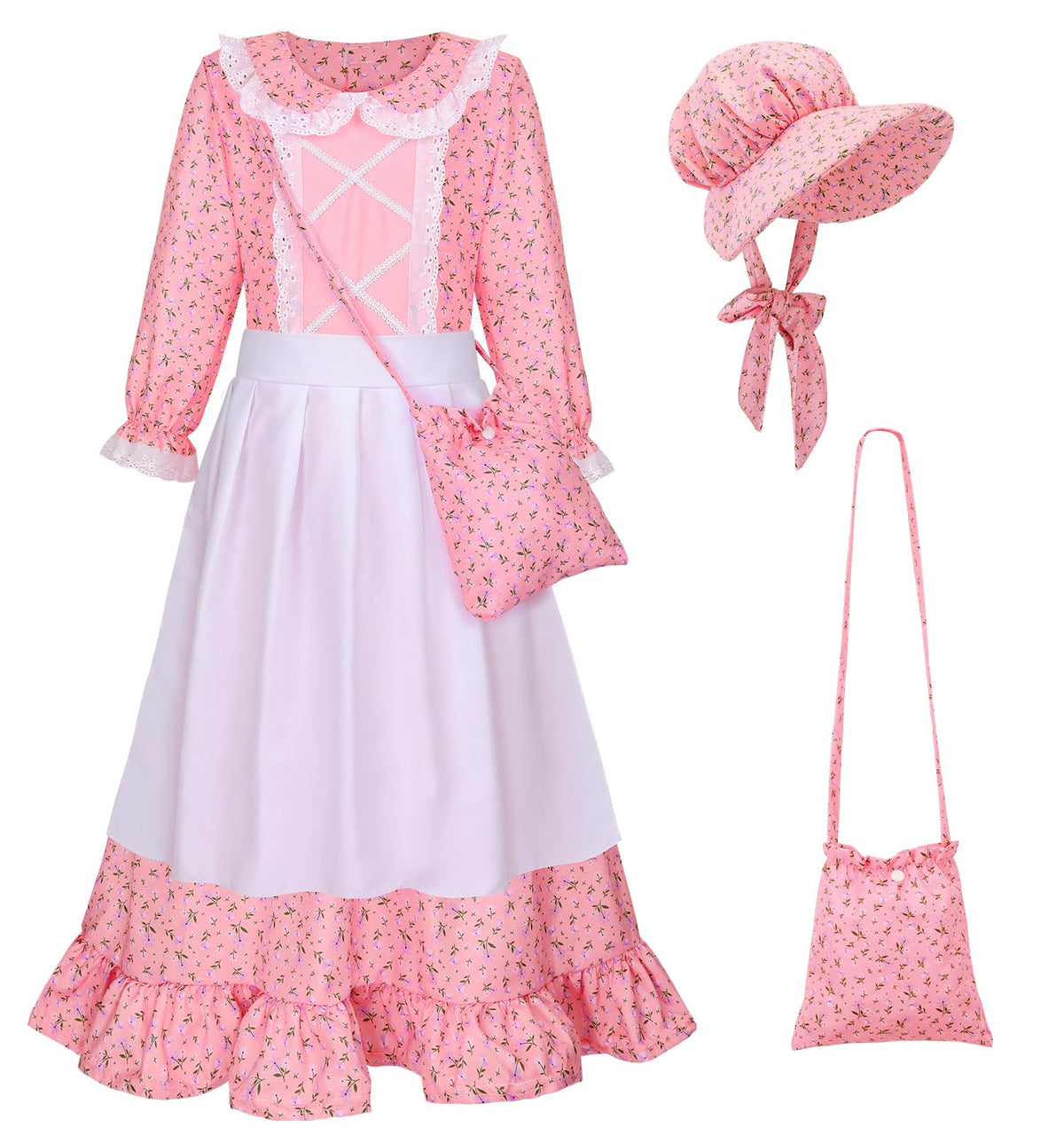 Meland Pioneer dress pink with bonnet for imaginative play