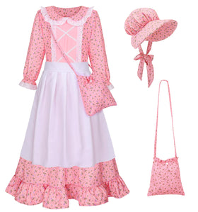 Meland Pioneer dress pink with bonnet for imaginative play