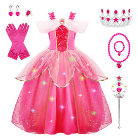 Meland Princess dress light-up skirt close-up showing twinkling LEDs for festive play