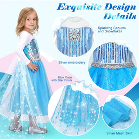Meland Princess dress features sequined snow-inspired patterns for a regal feel.