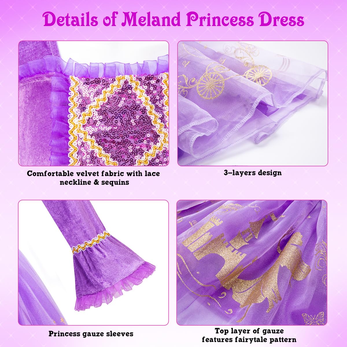 Meland princess dress soft velvet with comfortable lining