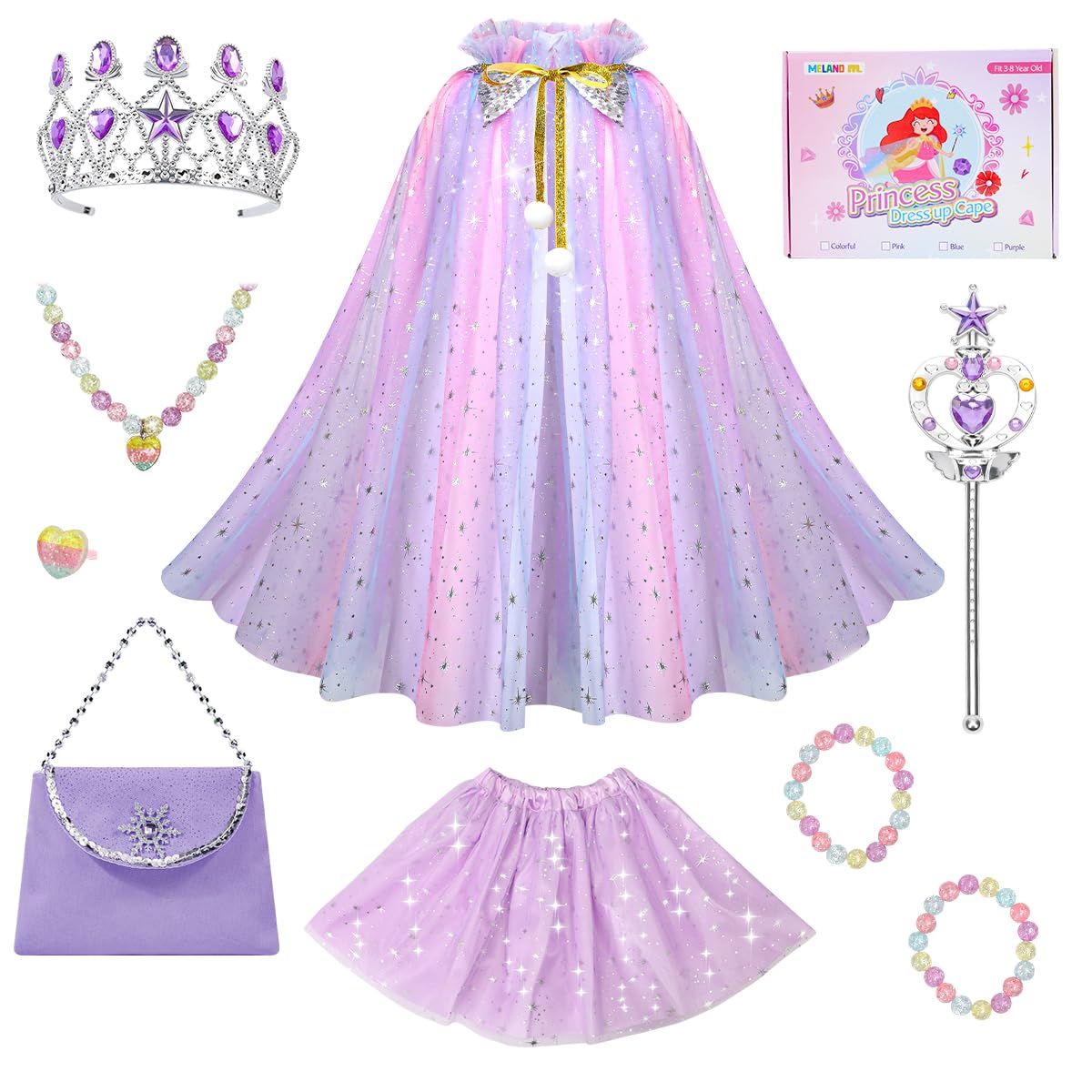 Meland princess glitter purple cape for imaginative play and costume moments