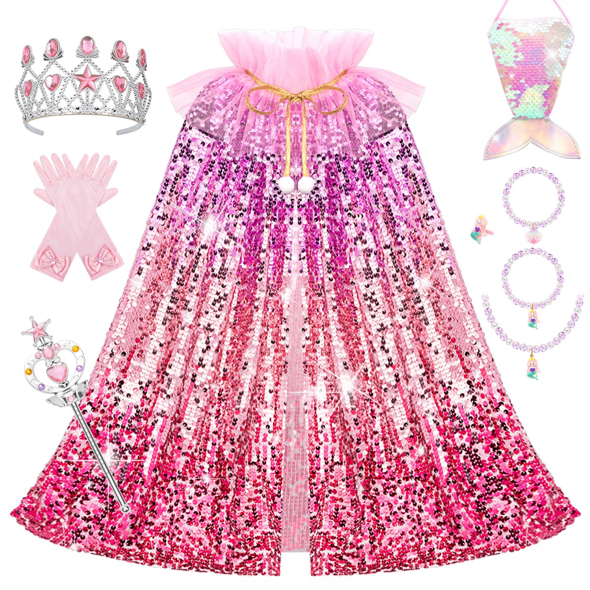 Meland princess cape with sparkling red sequins for imaginative dress-up play