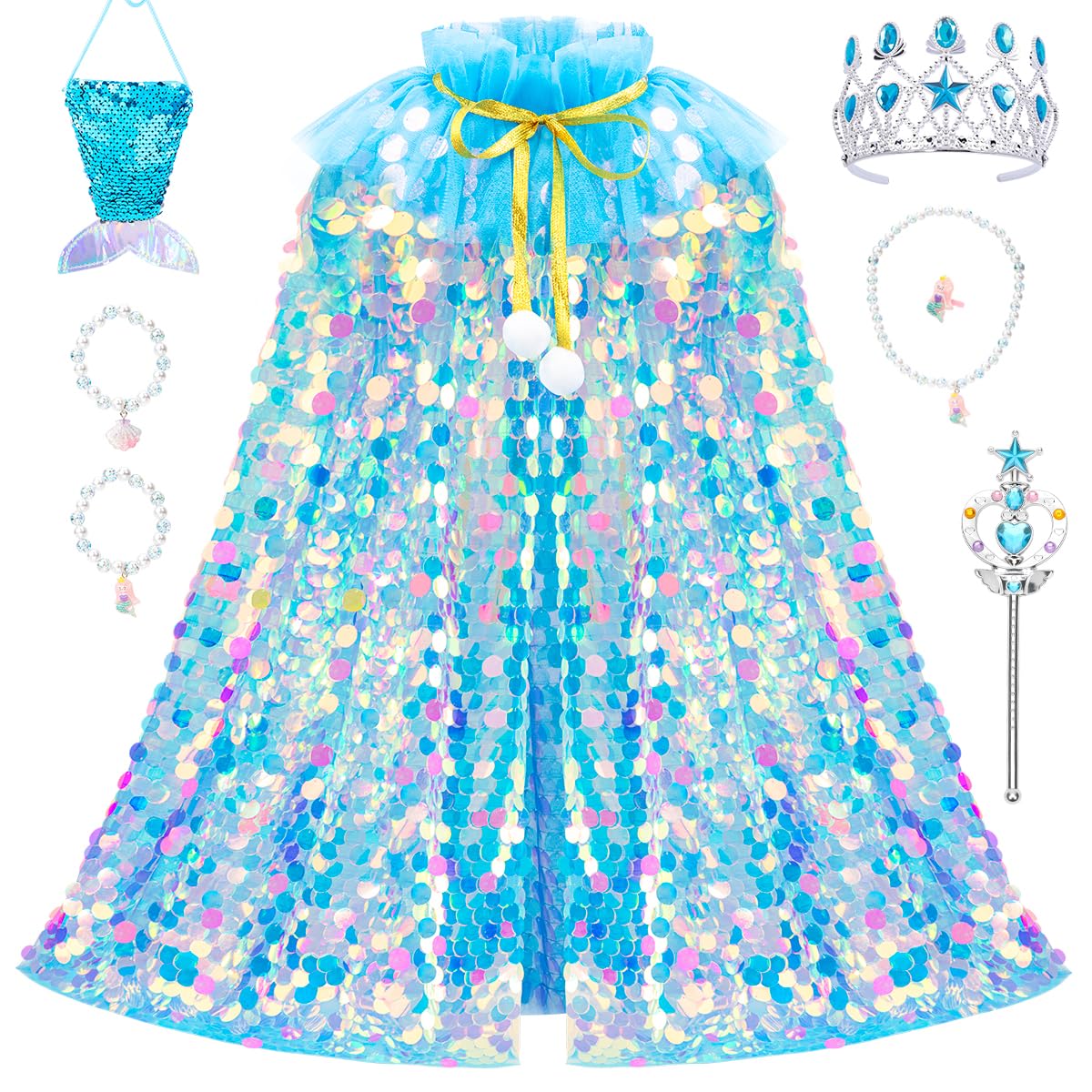 Meland Princess dress-up mermaid cape shines with shimmer for imaginative play.