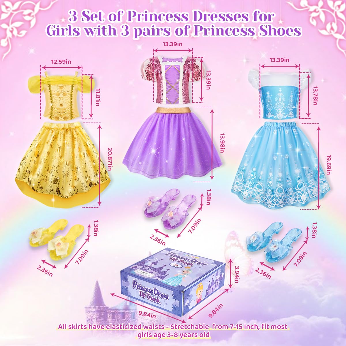 Meland princess skirt yellow — soft fabric and playful rhinestones.