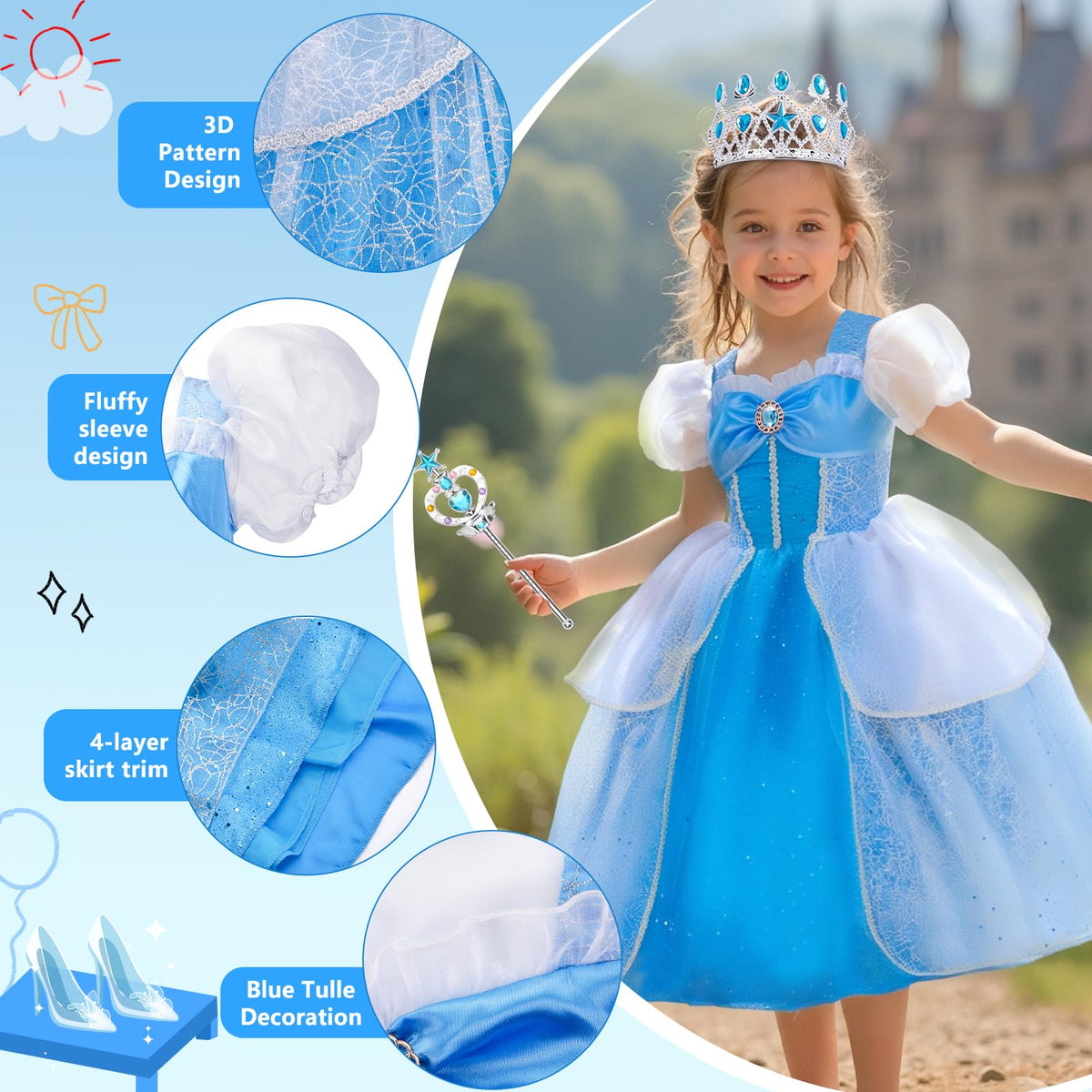 Meland puff sleeves design enhances royal costume appeal