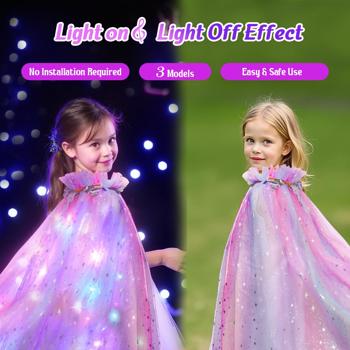 Meland light strips are sewn-in for safe, easy activation during play