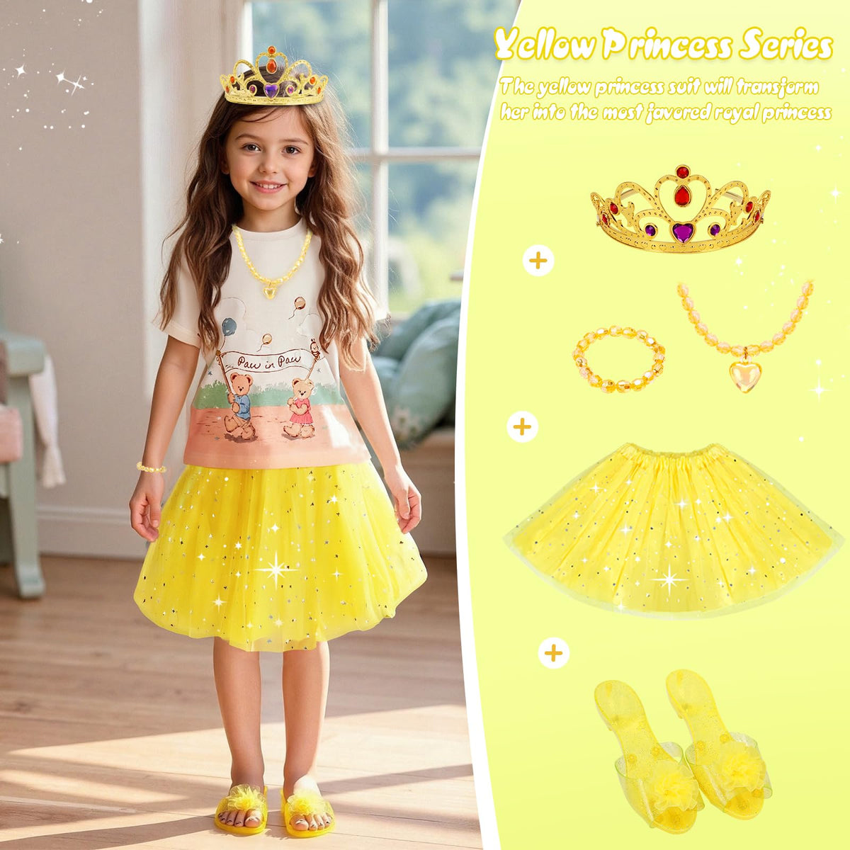 Meland sparkling tiaras set to complete royal outfits.