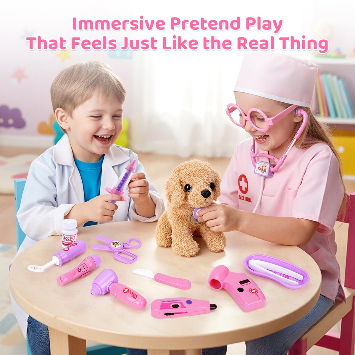 Meland stethoscope with light enhances realistic pretend examinations.