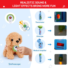 Meland Toy Doctor Kit carrying bag keeps tools organized for pretend play.