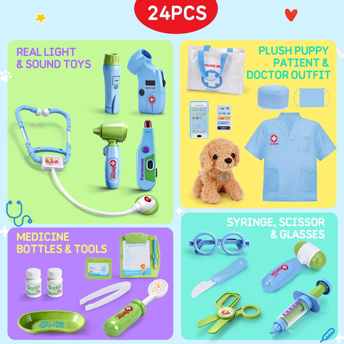 Meland Toy Doctor Kit fluffy dog toy for compassionate pretend care.