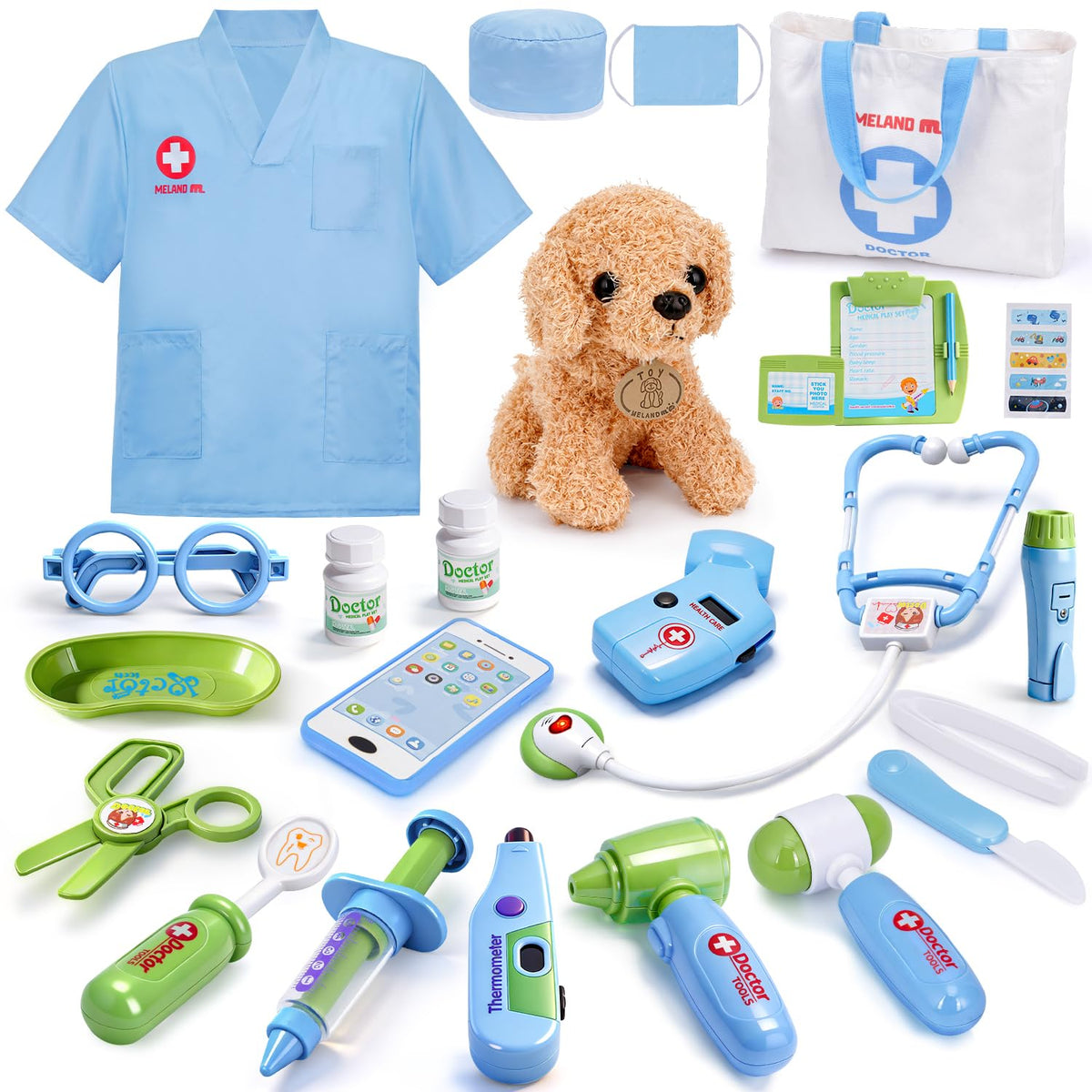 Meland Toy Doctor Kit stethoscope; realistic role-play for pretend heart checks.