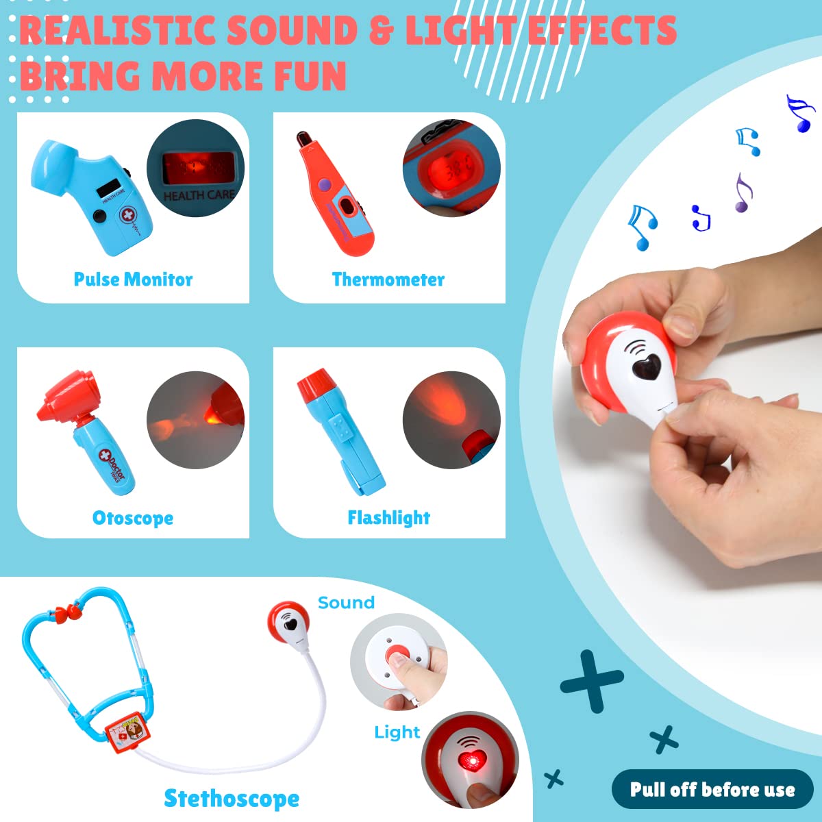 Meland toy thermometer for interactive pretend checks