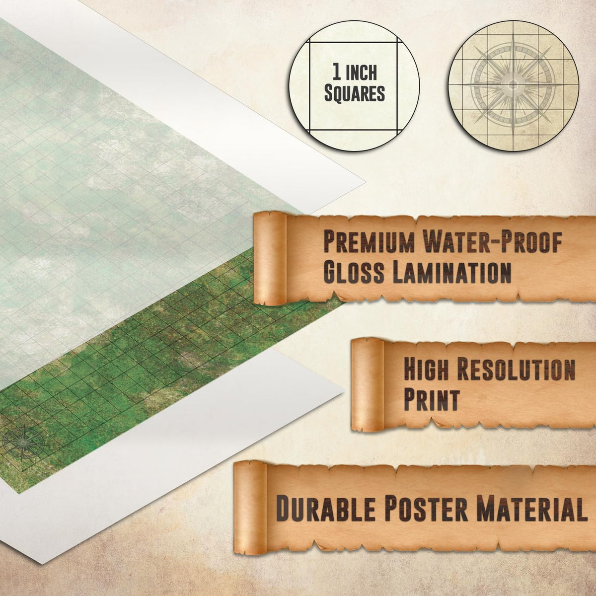 Melee Mats DND beach map enables seaside layouts with erasable, clean tabletop surfaces.