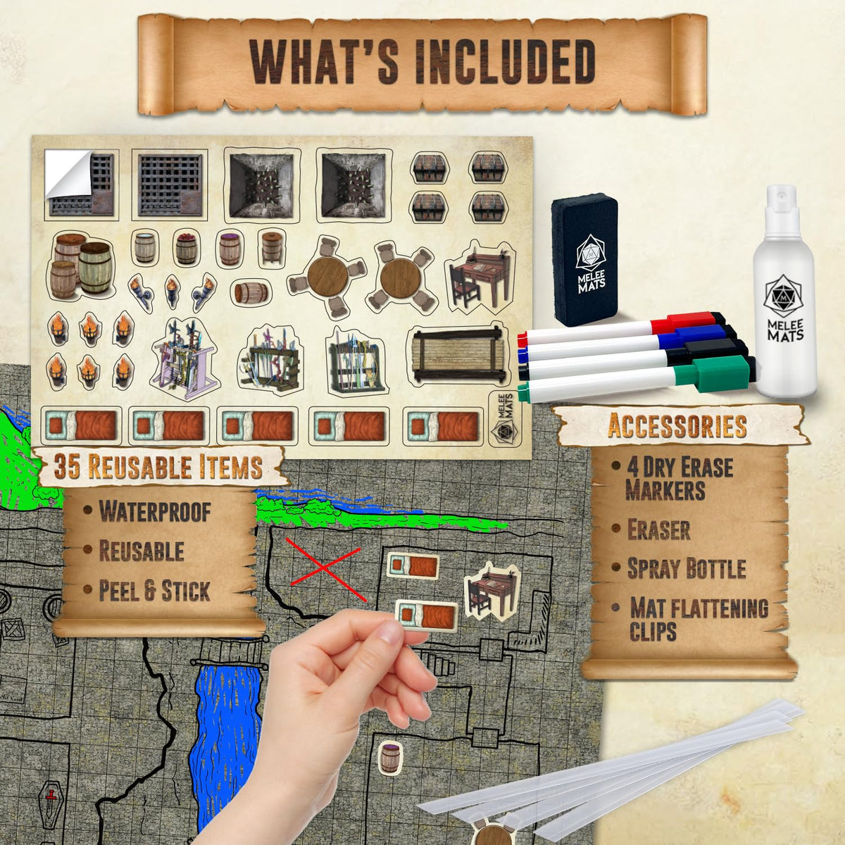 Melee Mats DND cobblestone map provides durable, anti-ghosting play space for campaigns.