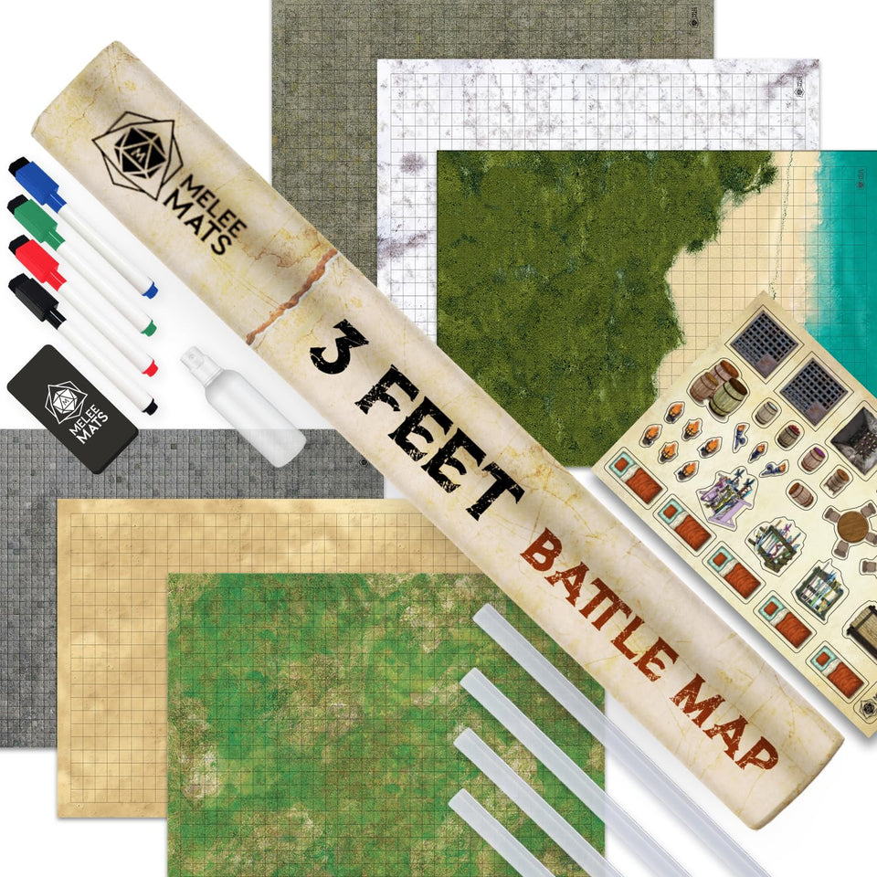 Melee Mats DND desert map elevates tactical battles with vibrant, erasable terrain.