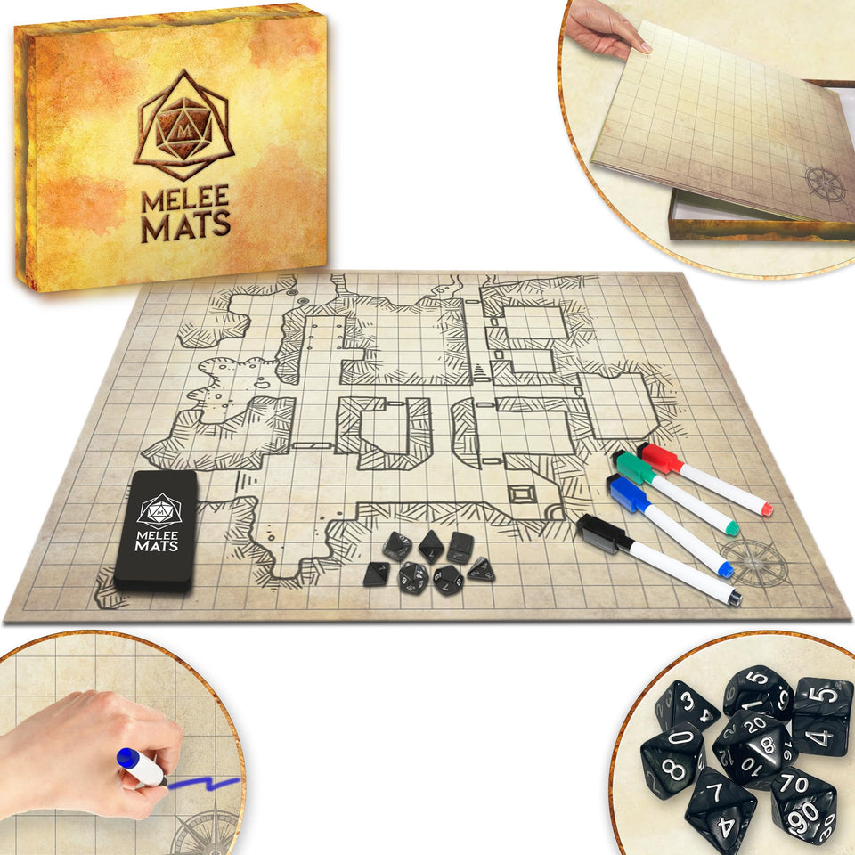 Melee Mats DND Map Starter Set double-sided map for versatile square and hex grid layouts.
