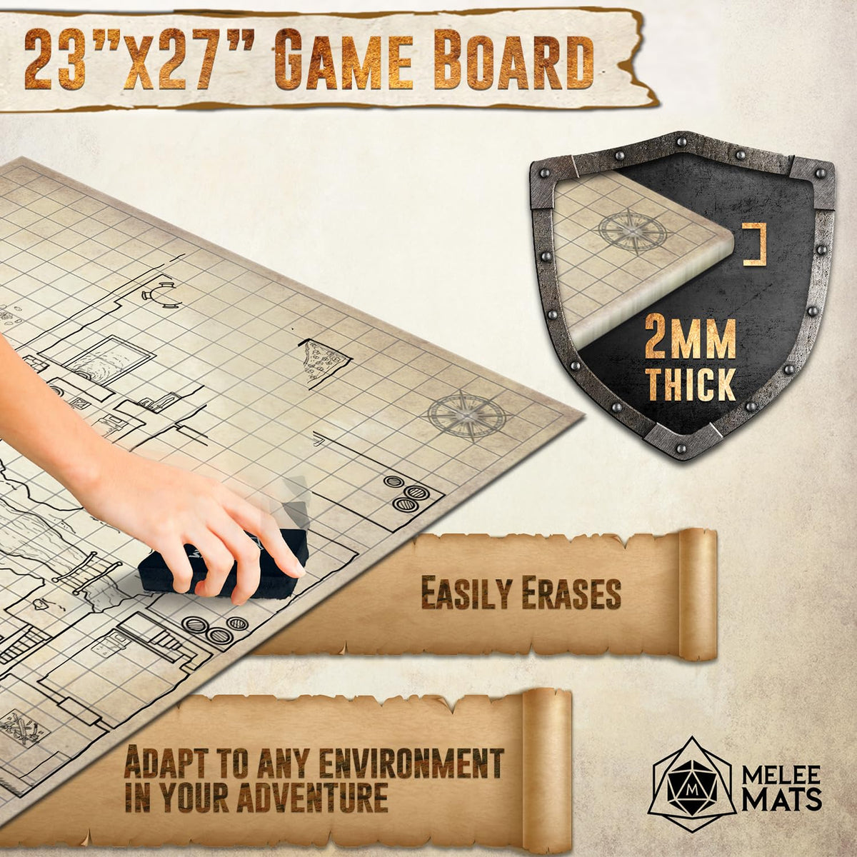 Melee Mats DND Map Starter Set foldable design for portable tabletop gaming anywhere.