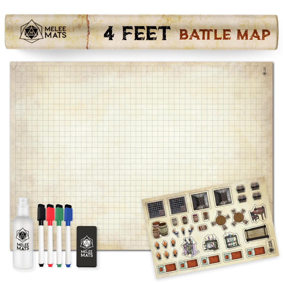 Melee Mats DND map starter set battle grid for seamless dry-erase battles
