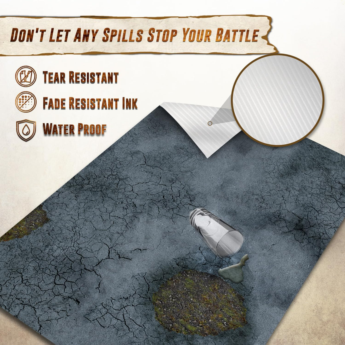 Melee Mats non-slip backing keeps terrain steady during intense moves