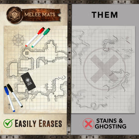 Melee Mats stain-resistant surface maintains vibrant grids after marker cleanup.