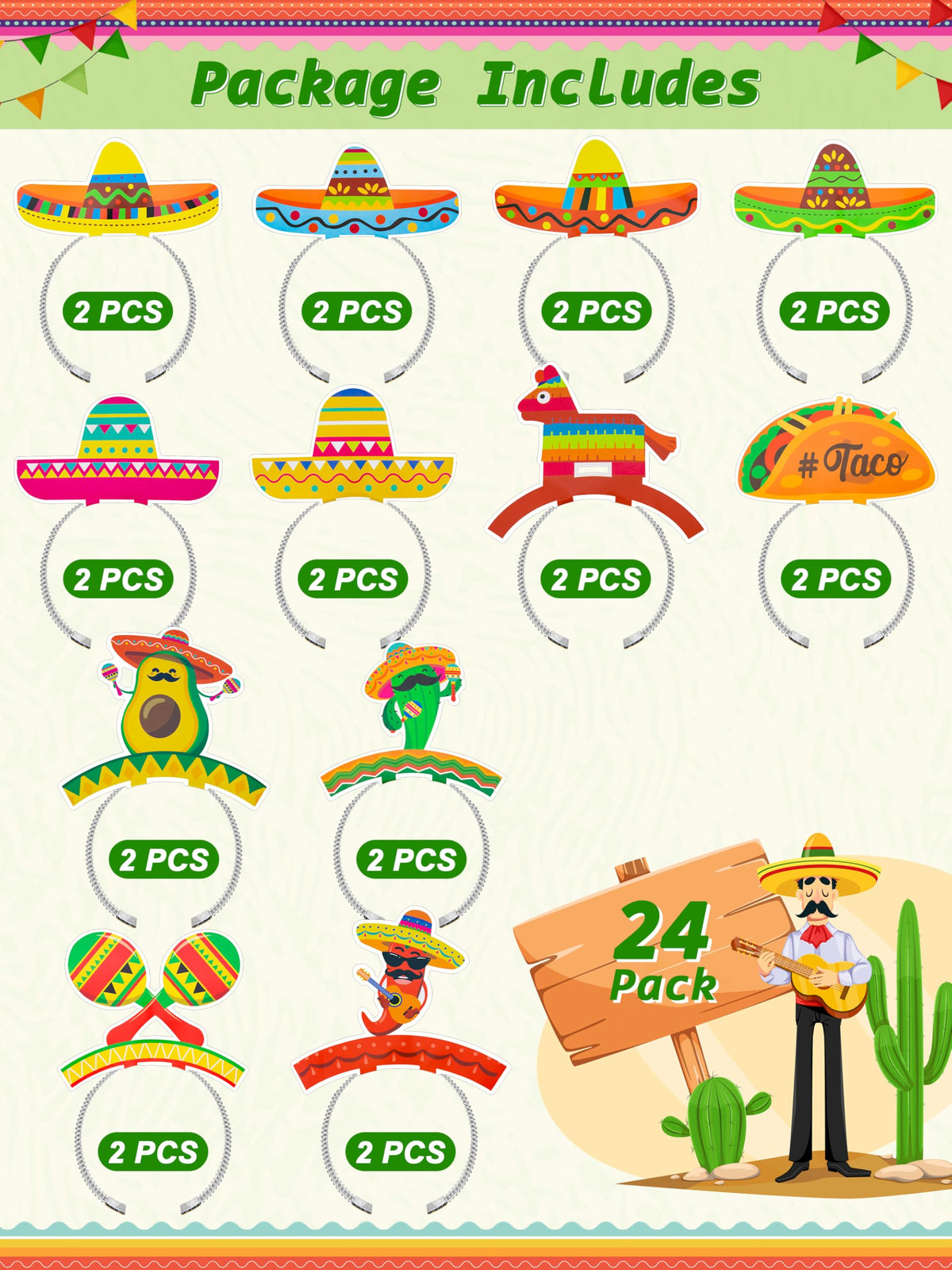 Melisheer Cinco de Mayo cactus pattern hat, perfect for fiesta decoration and wear