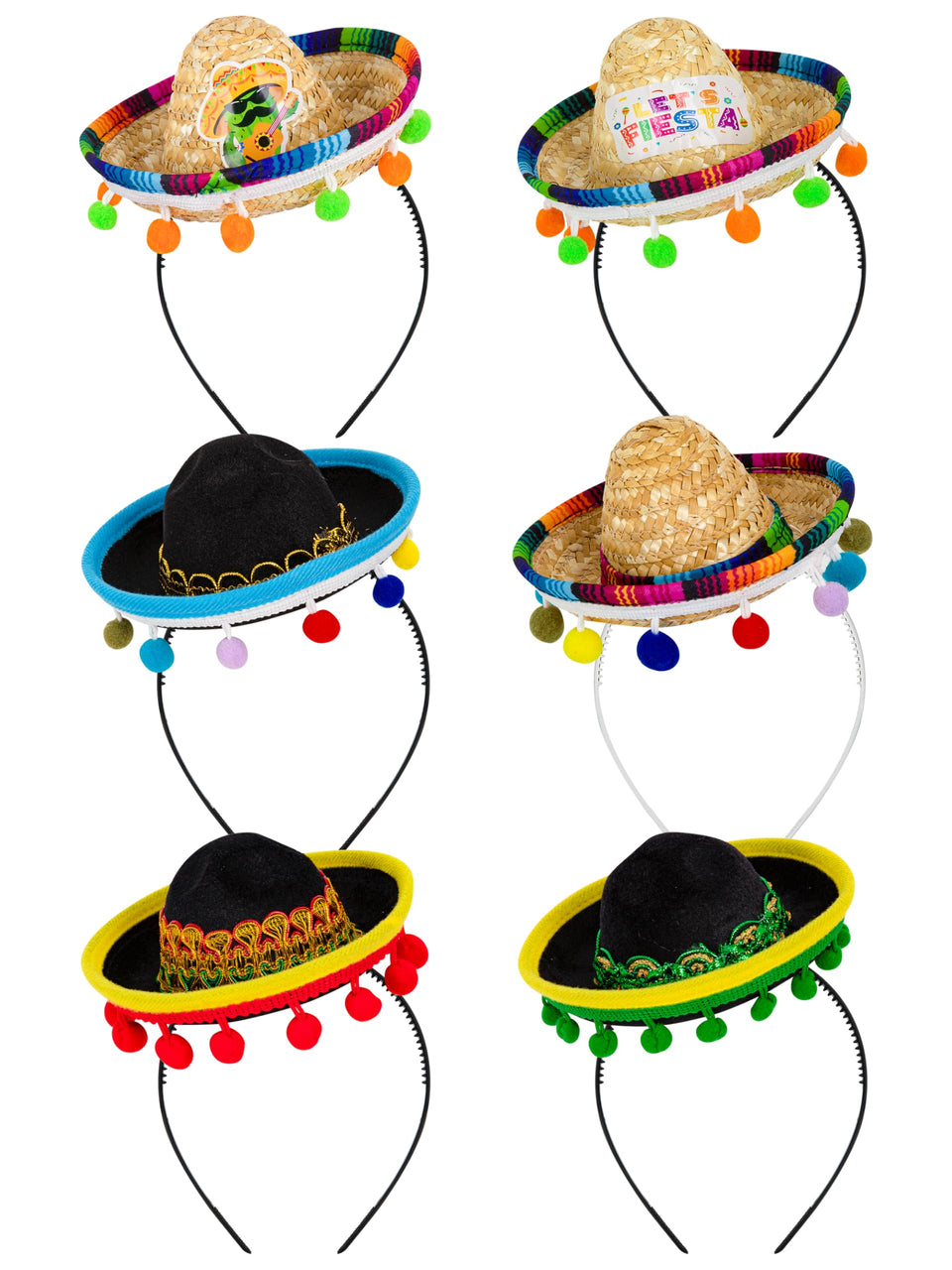 Melisheer Cinco de Mayo headband with mini sombrero and wool balls for festive flair.