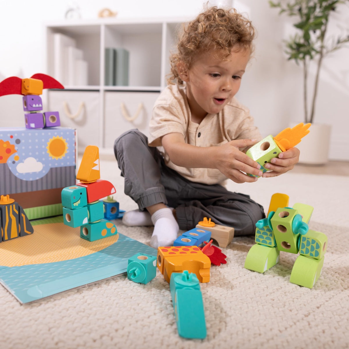 Melissa and Doug Blockables 33 blocks and 29 connectors arranged for versatile builds.