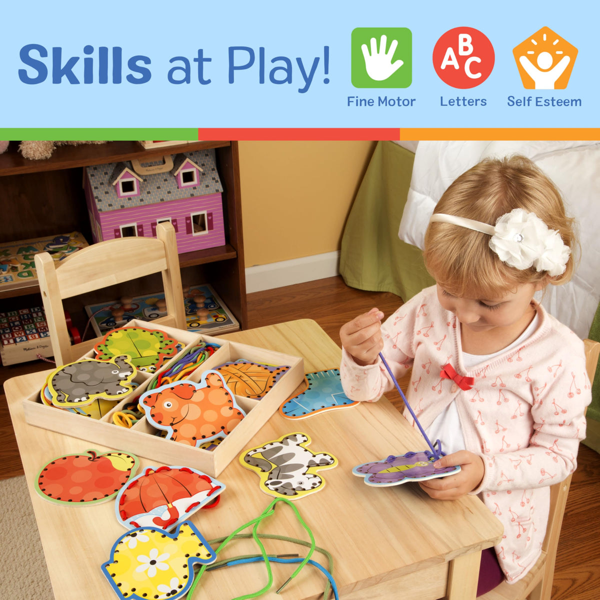All 26 cards with matching laces support alphabet exploration