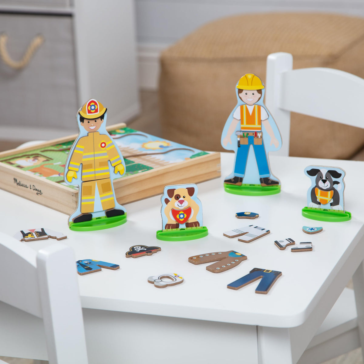 Melissa & Doug dress-up set suitable for ages 3+, fostering motor skills.