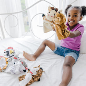 Melissa & Doug Farm Friends cow hand puppet, durable and washable