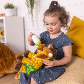 Melissa and Doug baby giraffe pacifier included for soothing pretend care.