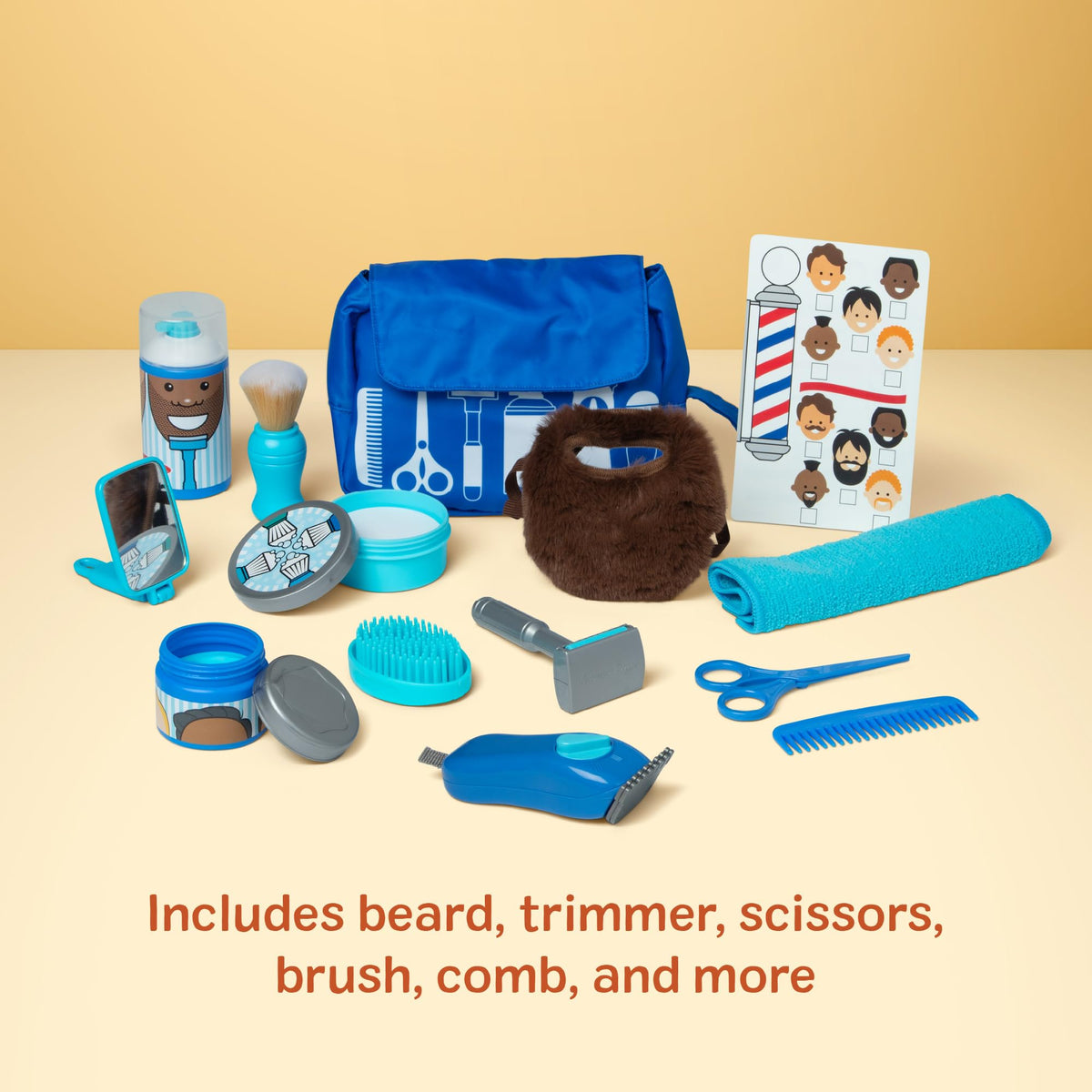 Melissa & Doug Barber Shop pomade tub adds styling details to kid-led grooming sessions.