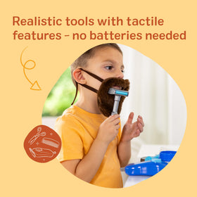 Melissa & Doug Barber Shop pump shaving foam can enhances modern shaving play.