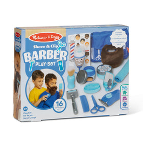 Melissa & Doug Barber Shop vibrating trimmer adds realistic feel to pretend grooming.
