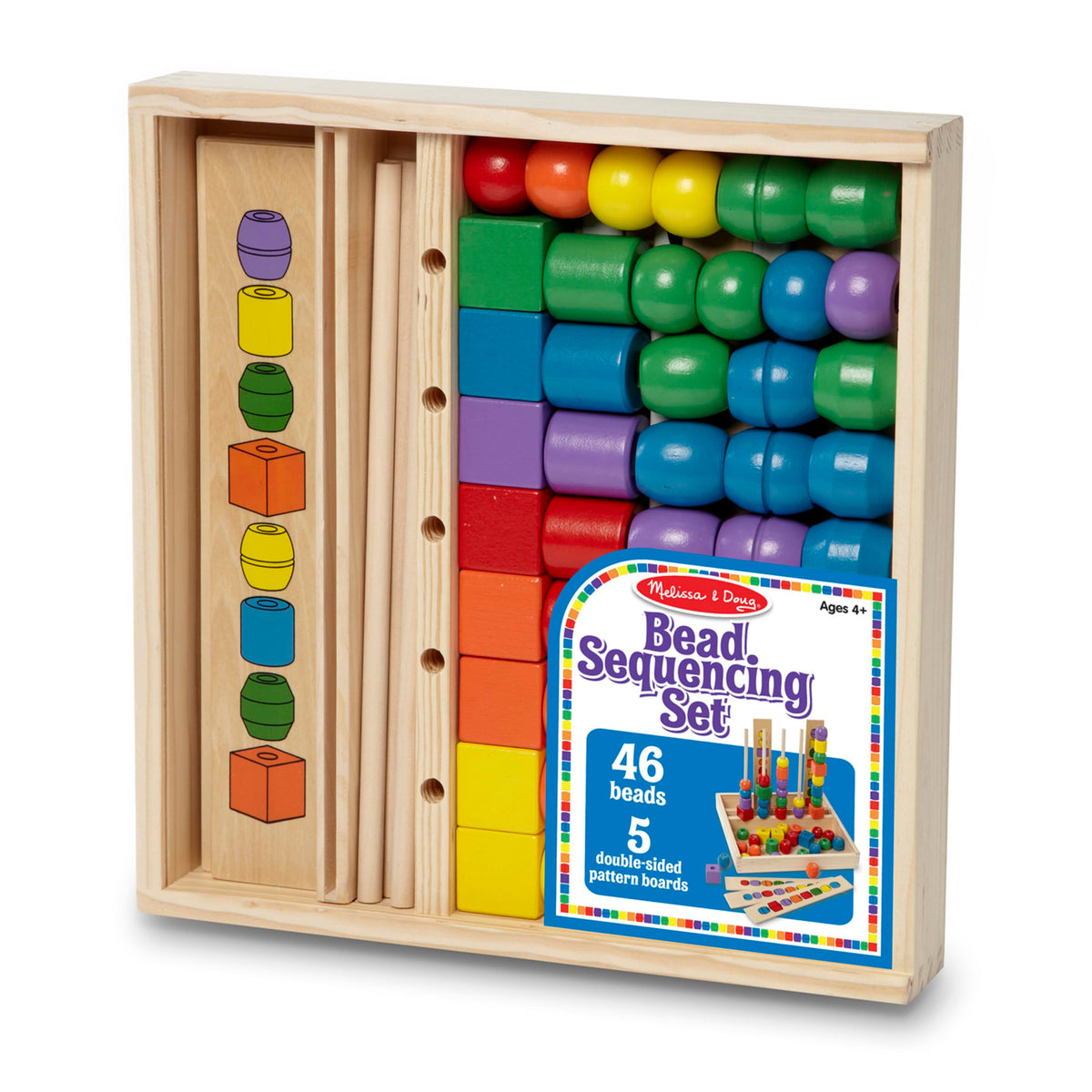 Melissa and Doug Bead Sequencing Set close-up beads show bright colors and textures