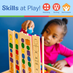 Melissa and Doug Bead Sequencing Set child matches patterns to build focus