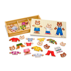Melissa & Doug Bear Family Puzzle Mama dress-up promotes imaginative play and fine motor skills.
