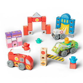 Blockables Deluxe City features felt traffic arm for tactile pretend play