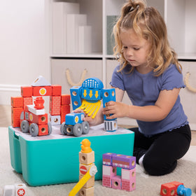 Blockables Deluxe City includes 51 wooden blocks for versatile builds