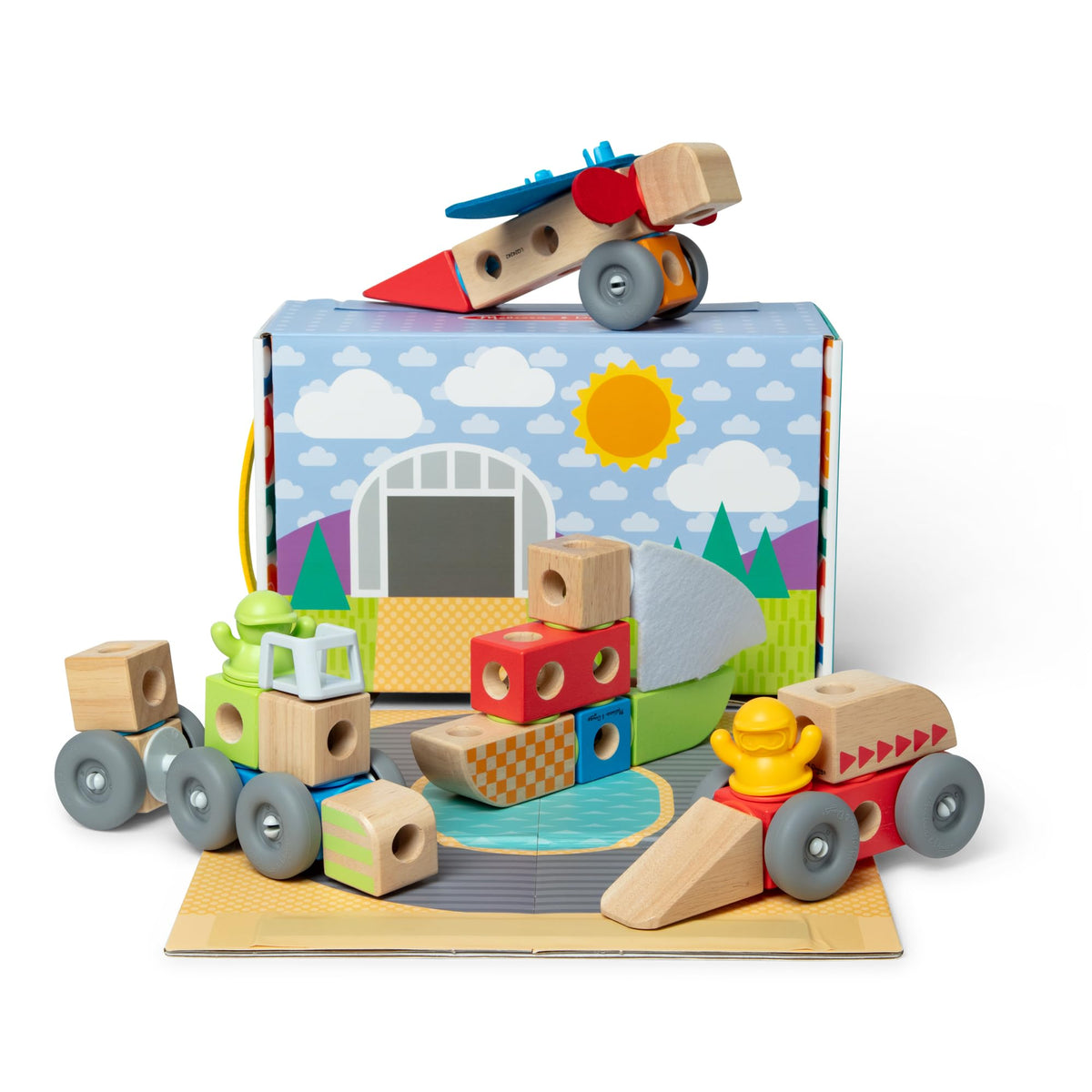 Melissa & Doug Blockables sailboat with felt sail fosters imaginative play.