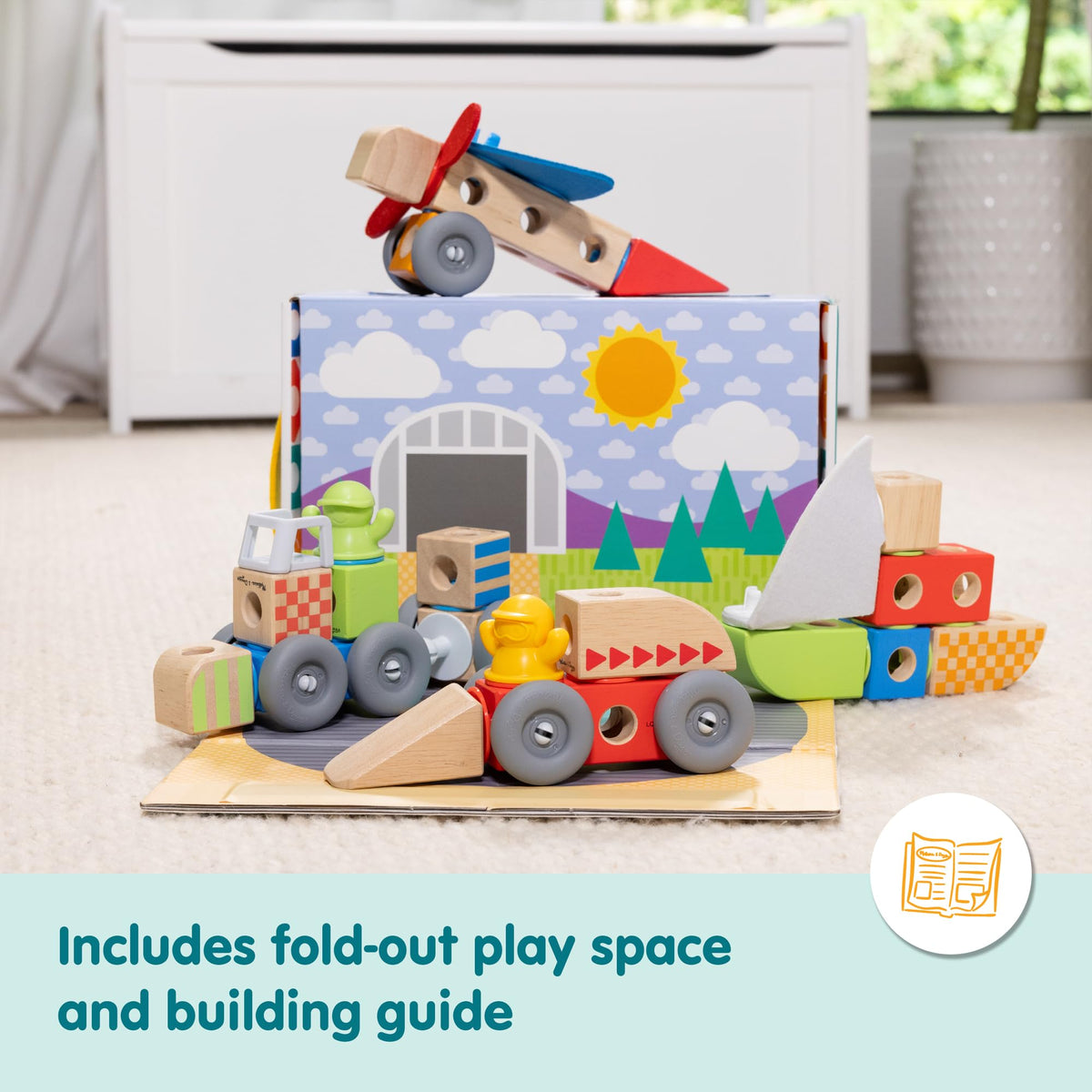 Melissa & Doug Blockables tractor with trailer invites hands-on building.
