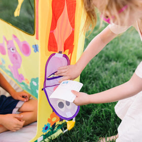 Melissa & Doug Blue's House Tent features vibrant exterior artwork for visual appeal