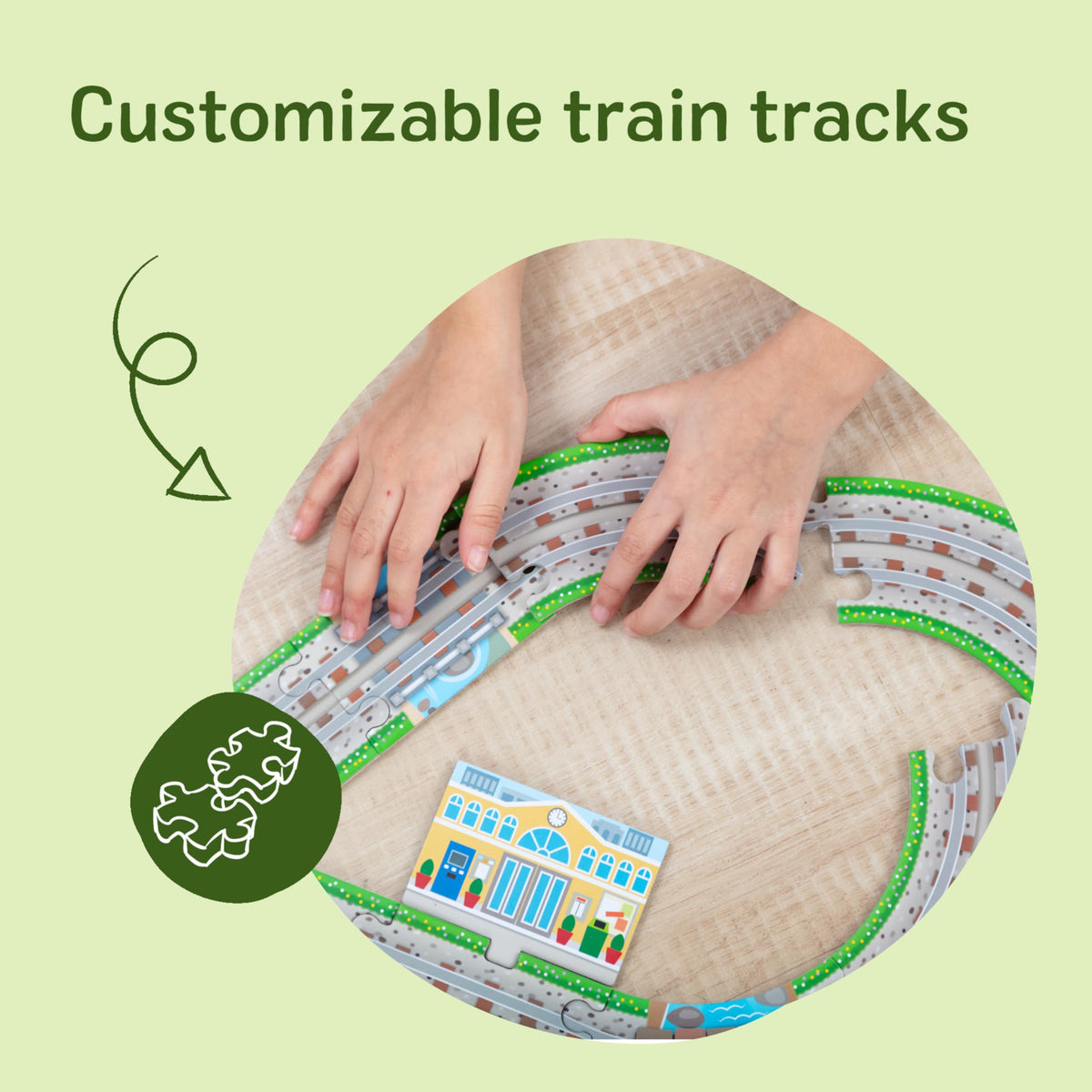 Melissa & Doug puzzle pieces with built-in tracks create endless layouts for problem-solving